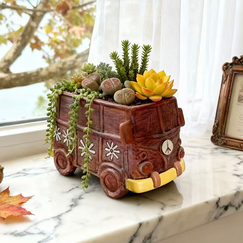 Snake Plant Ceramic - Креативный цветочный горшок в форме автобуса,